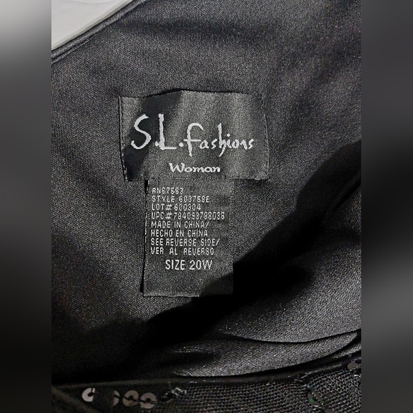 S.L. Fashions Sequin Mid Length Black Dress with Cover 20W - Picture 7 of 10